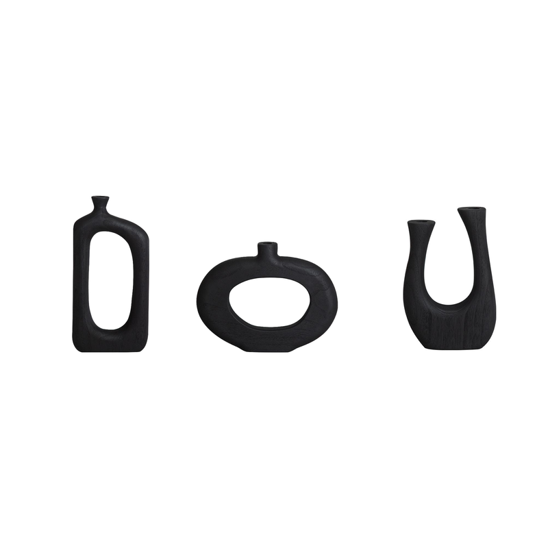 shaped wooden vase-black