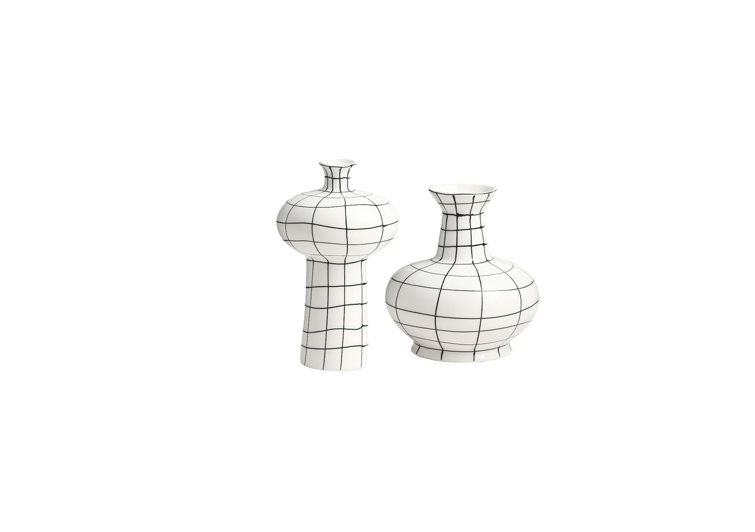 Hand-painted grid vase A AND B