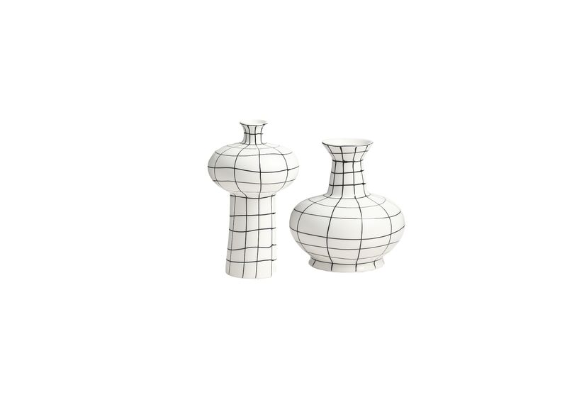 Hand-painted grid vase A AND B