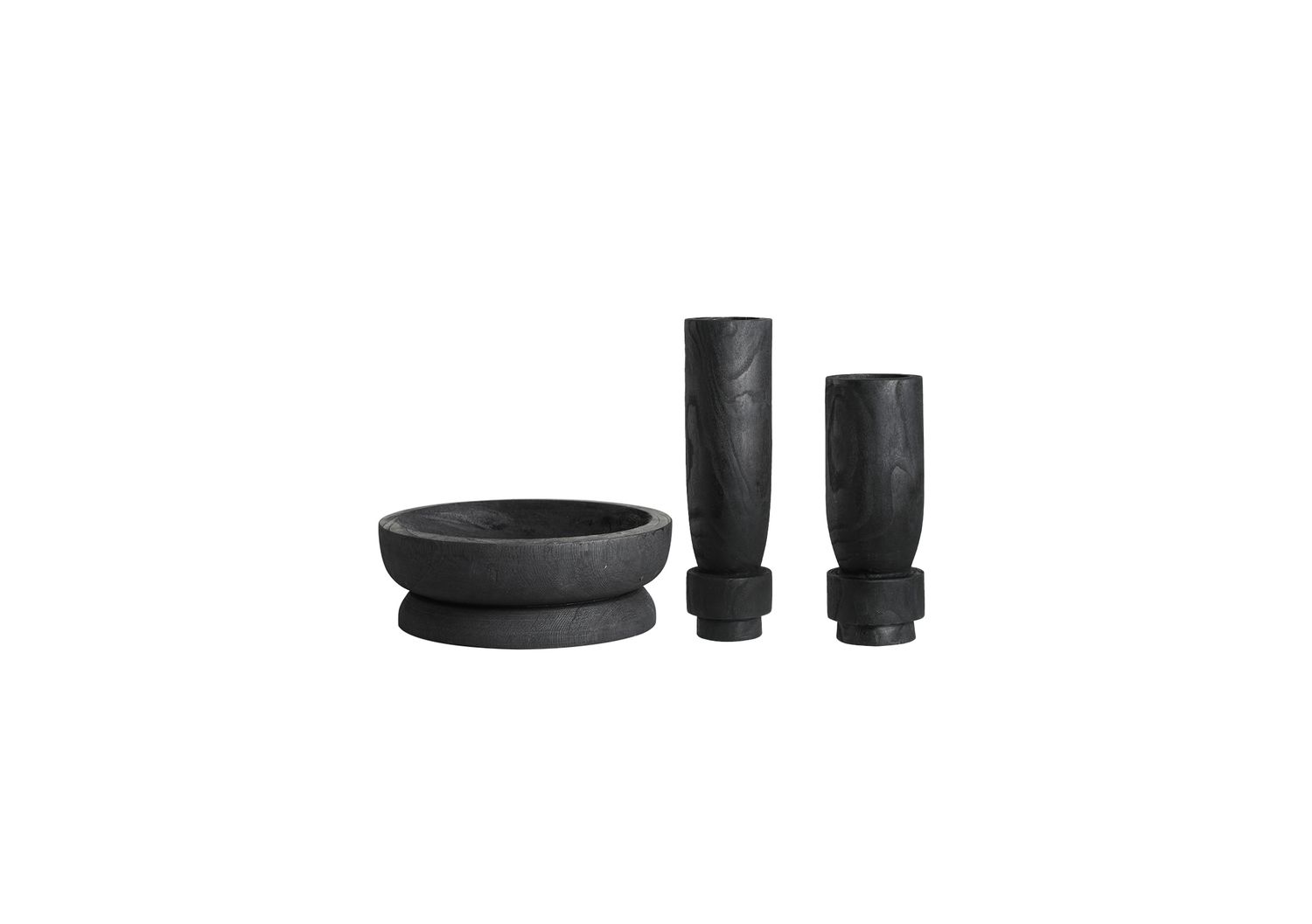 Holy Grail Wooden Vase Black SHORT TALL AND drum shaped wooden tub black