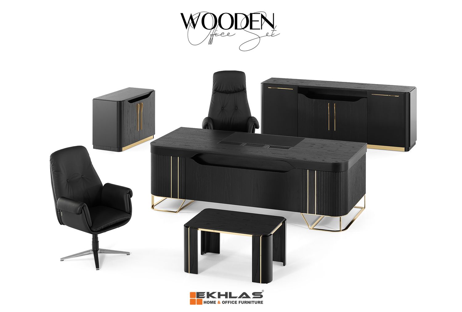Wooden black  office set