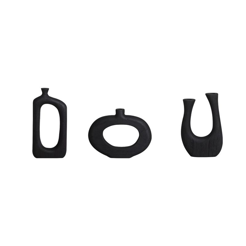 shaped wooden vase-black