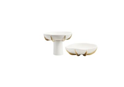 White ceramic and Round golden scale  fruit bowl