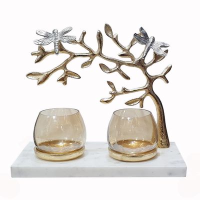 Dragonfly Duo Votive Holder Grey Luster Glass