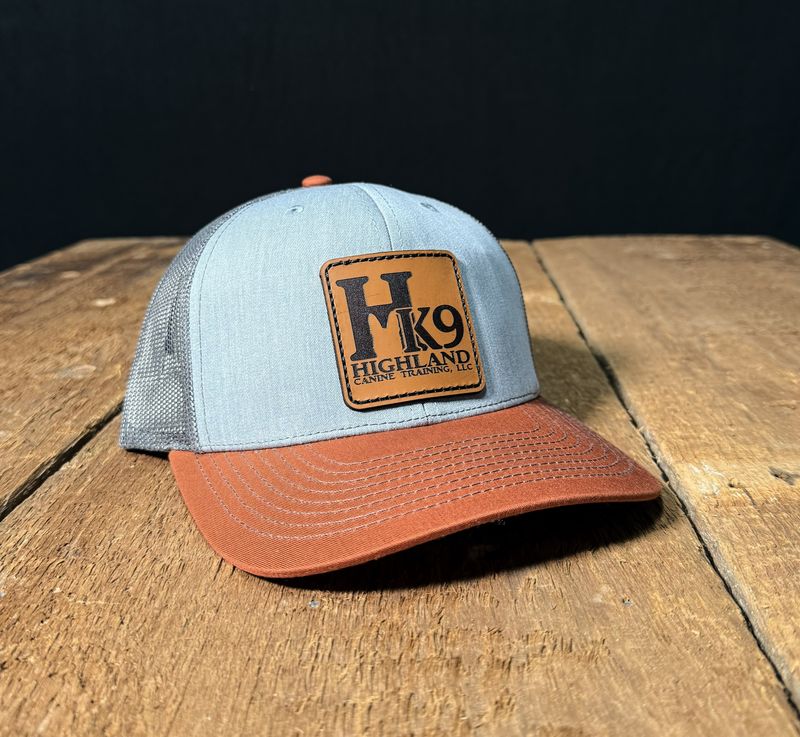 HK9 Burnt Orange with Grey Leather Patch Hat