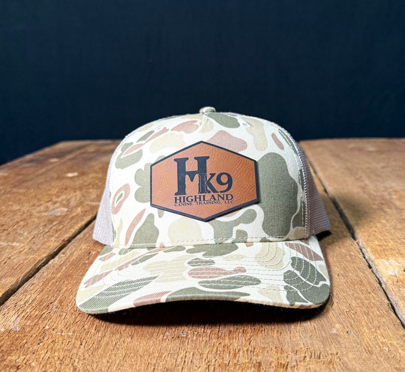HK9 Duck Camo Hat with a Leather Logo - Tan