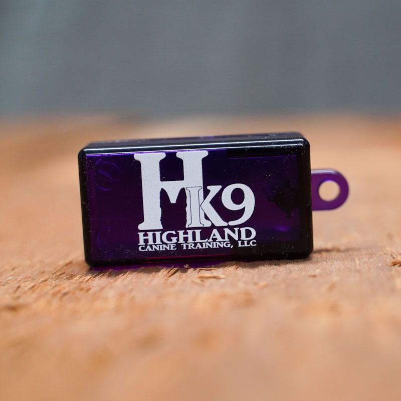 Imprinted Translucent Training Clicker - Highland Canine Logo - Purple Imprinted Translucent Training Clicker - Highland Canine Logo - Purple