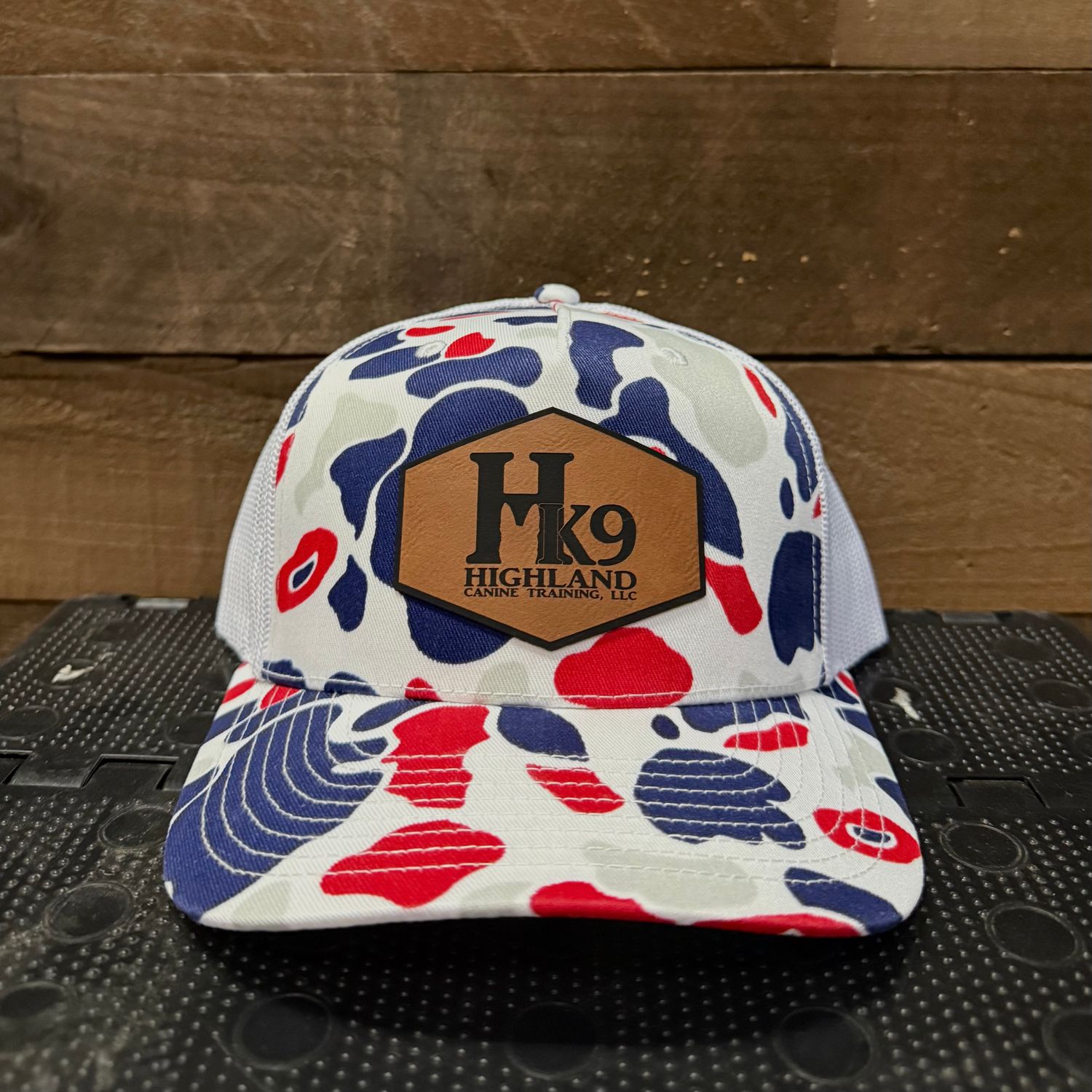 HK9 America Duck Camo Hat with a Leather Logo