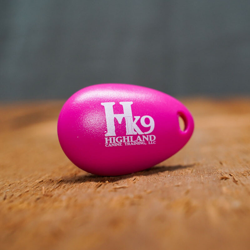 Imprinted Tear Drop Training Clicker - Highland Canine Logo - Pink Imprinted Tear Drop Training Clicker - Highland Canine Logo - Pink