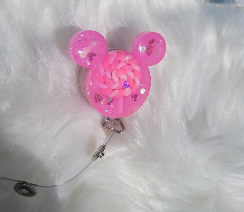 Pink Candy Mouse Ear Badge Reel