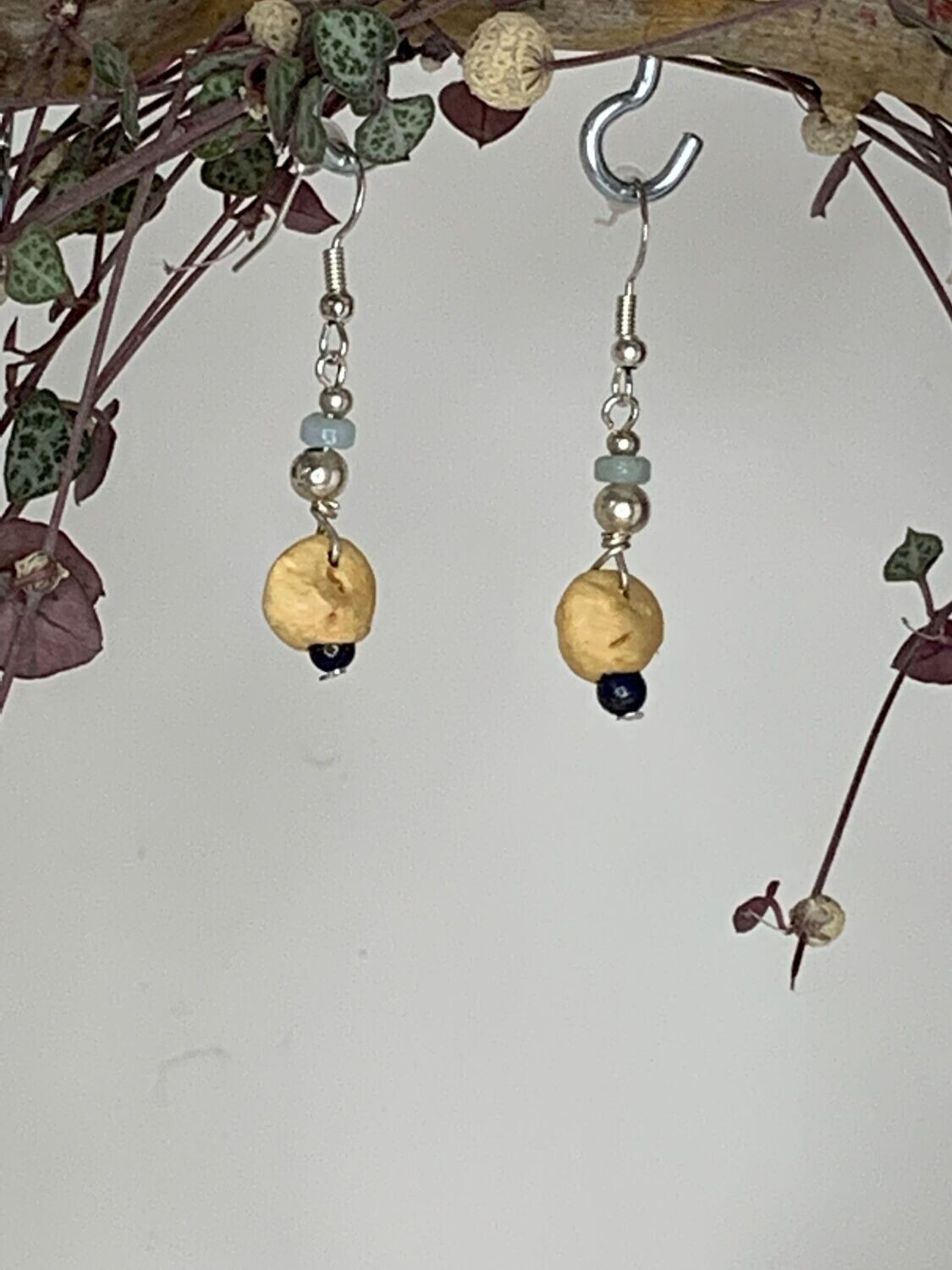Baumperlen, Ohrringe, Lapis Lazuli