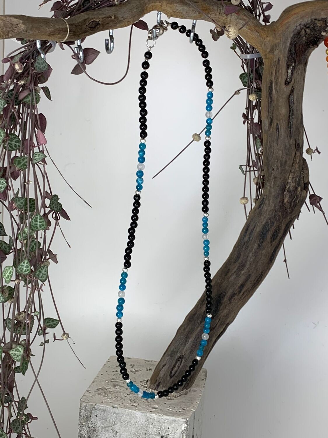 Onyx / Apatit / Rosenquarz: Edelstein Kette
