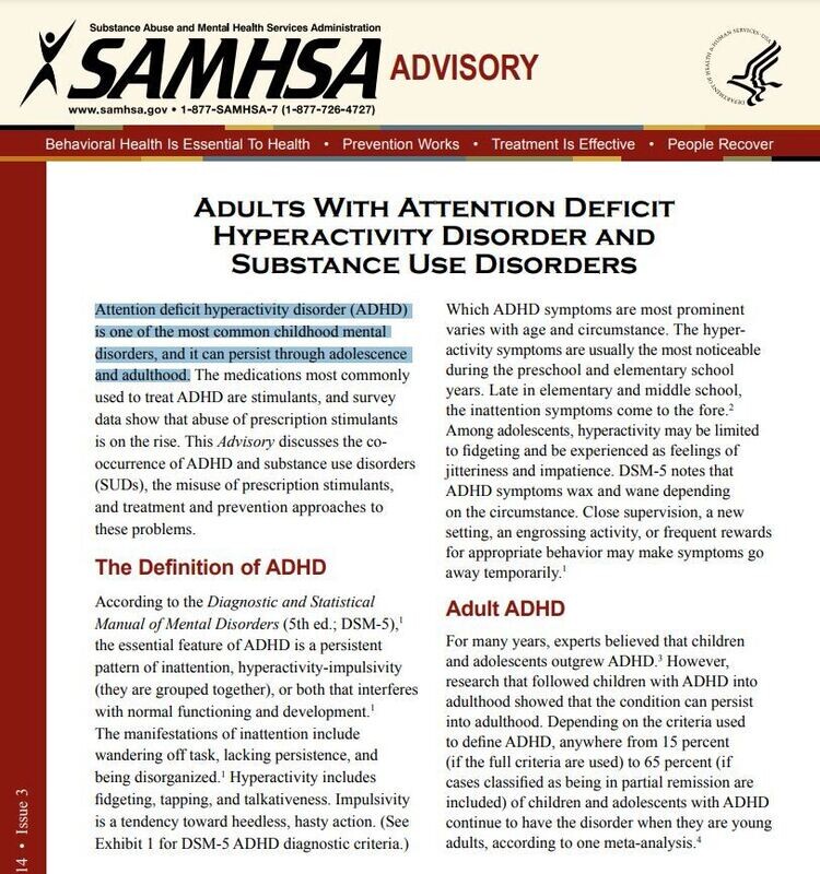 Advisory: Adults With Attention Deficit Hyperactivity Disorder and Substance Use Disorders
