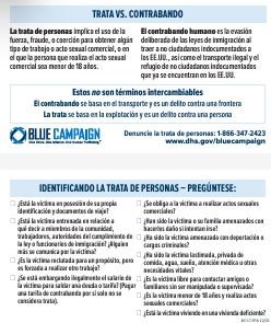 Human Trafficking Indicator Cards SPANISH