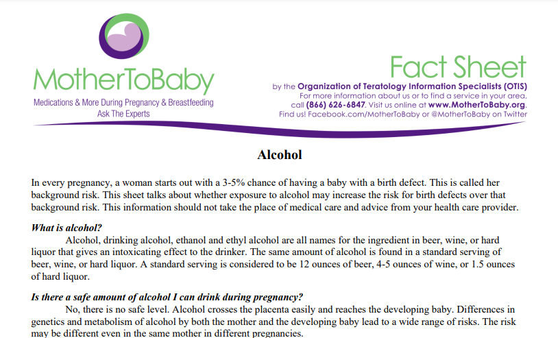 Mother To Baby: Alcohol Fact Sheet - 2024