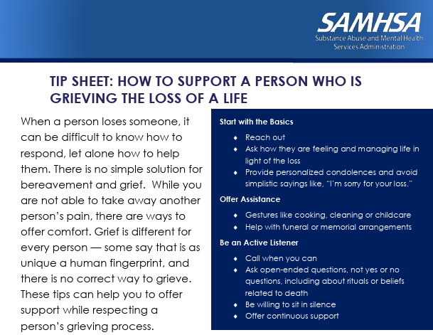 Tip Sheet: How to Support a Person who is Grieving the Loss of a Life