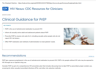 Clinical Guidance for PrEP - Resources for Clinicians
