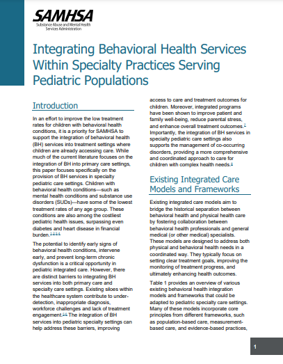 Integrating Behavioral Health Services Within Specialty Practices Serving Pediatric Populations