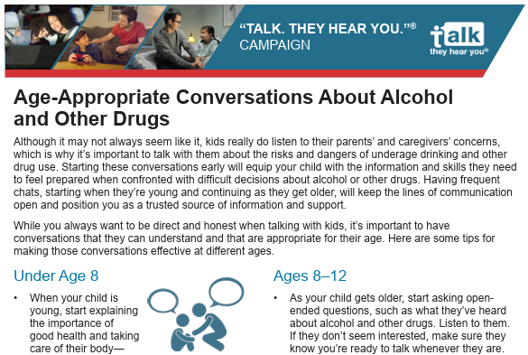 Age-Appropriate Conversations About Alcohol  and Other Drugs