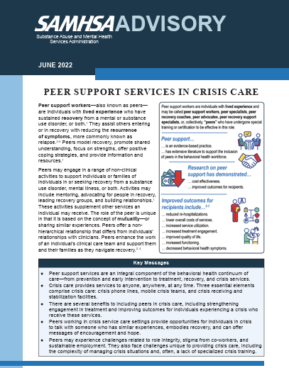 PEER SUPPORT SERVICES IN CRISIS CARE