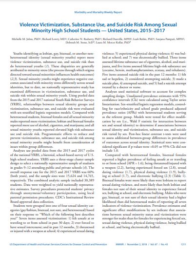 Violence Victimization, Substance Use, and Suicide Risk Among Sexual Minority High School Students — United States, 2015–2017