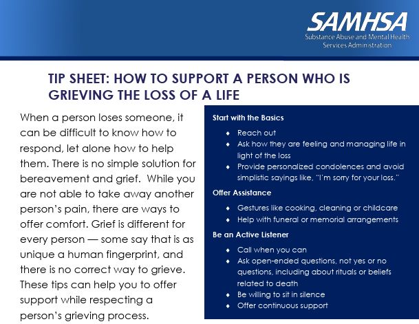 Tip Sheet: How to Support a Person who is Grieving the Loss of a Life