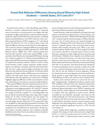 Sexual Risk Behavior Differences Among Sexual Minority High School Students — United States, 2015 and 2017