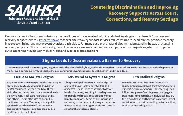 Countering Discrimination and Improving Recovery Supports Across Court, Corrections, and Reentry Settings