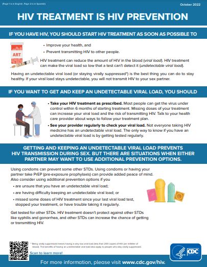 HIV TREATMENT IS HIV PREVENTION Also SPANISH EL TRATAMIENTO DEL VIH ES PREVENCIÓN DEL VIH