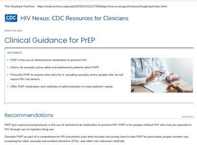 Clinical Guidance for PrEP - Resources for Clinicians