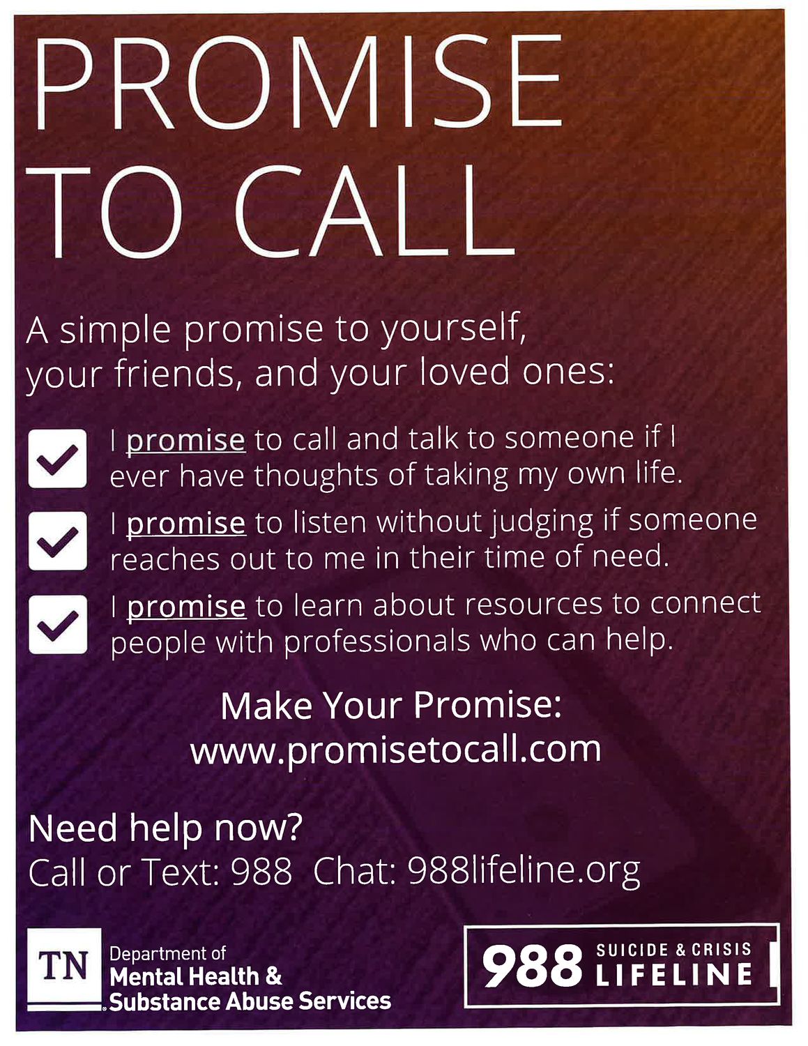 Promise to Call Full Page Promo