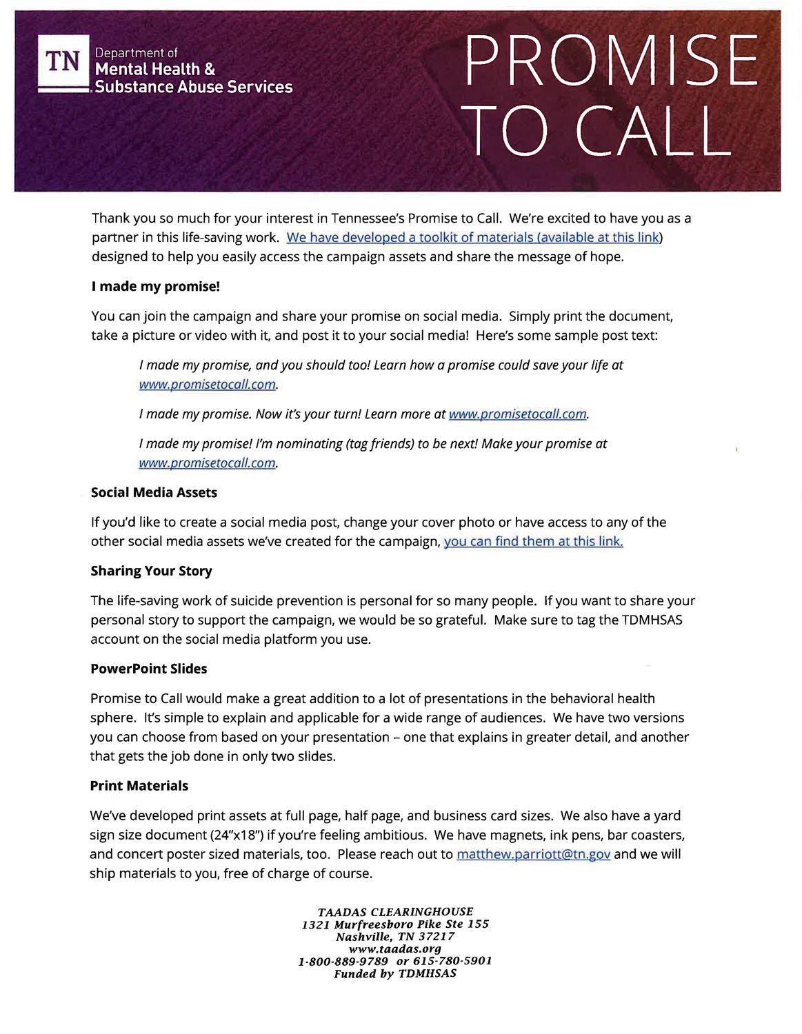Promise to Call:  Join the Campaign Introduction Letter