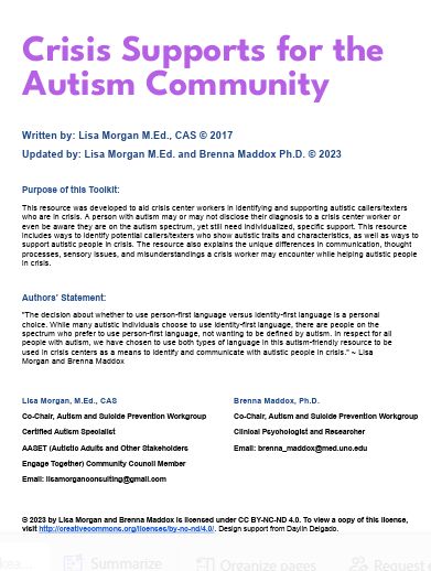 Crisis Supports for the Autism Community