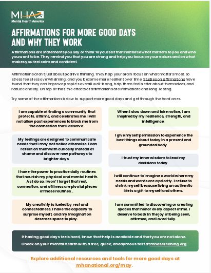 Affirmations for More Good Days - MHA