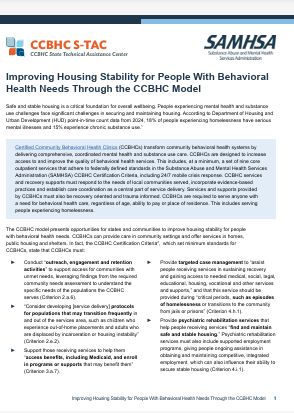 Improving Housing Stability for People With Behavioral Health Needs Through the CCBHC Model - SAMHSA