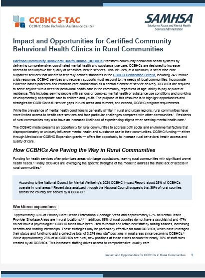 Impact and Opportunities for CCBHCs in Rural Communities - SAMHSA