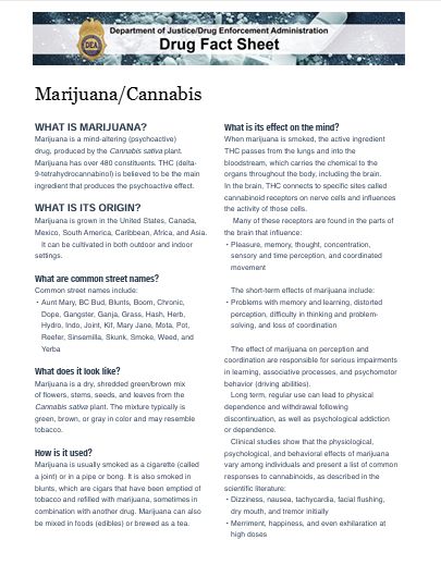 Marijuana / Cannabis Drug Fact Sheet - DEA