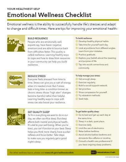 YOUR HEALTHIEST SELF: Emotional Wellness Checklist - NIH - Revised 2026
