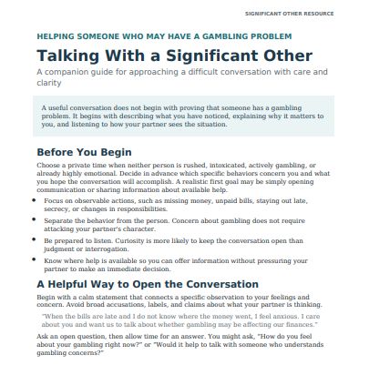 Helping Someone Who May Have A Gambling Problem: Talking With a Significant Other - TGC