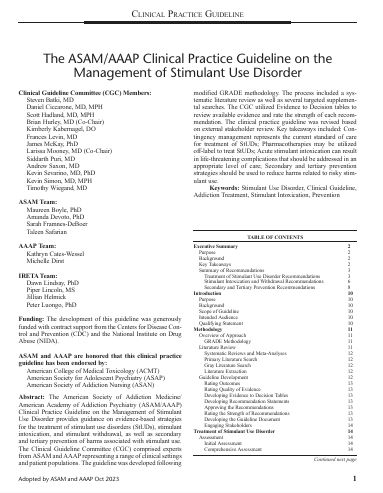 The ASAM/AAAP Clinical Practice Guideline on the  Management of Stimulant Use Disorder