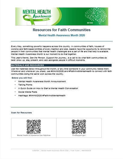 Mental Health Awareness Month 2026:  Resources for Faith Communities - SAMHSA