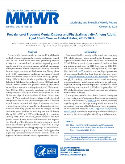 Prevalence of Frequent Mental Distress and Physical Inactivity Among Adults Aged 18–29 Years — United States, 2012–2024 - CDC