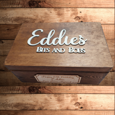 Personalised Stained Box, Birch Front Tag