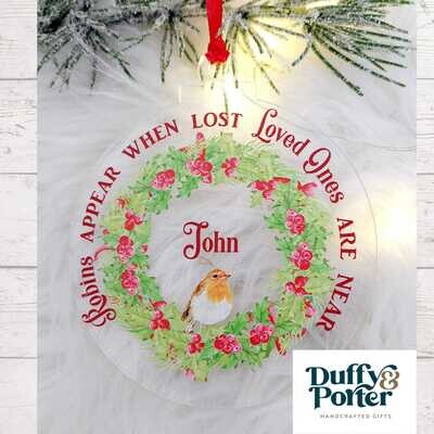 Personalised Robins Appear Memory Christmas Tree Decoration