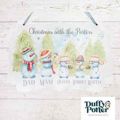 Personalised Snowman Christmas Family Sign - Free Text