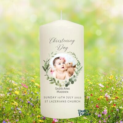 Picture Christening/Naming day Candle Eucalyptus