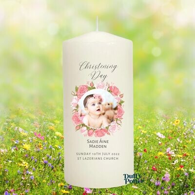 Picture Christening/Naming day Candle Roses