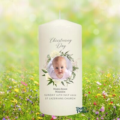 Picture Christening/Naming day Candle White and Green