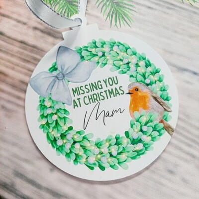 Personalised Robin Missing you at Christmas Tree Decoration