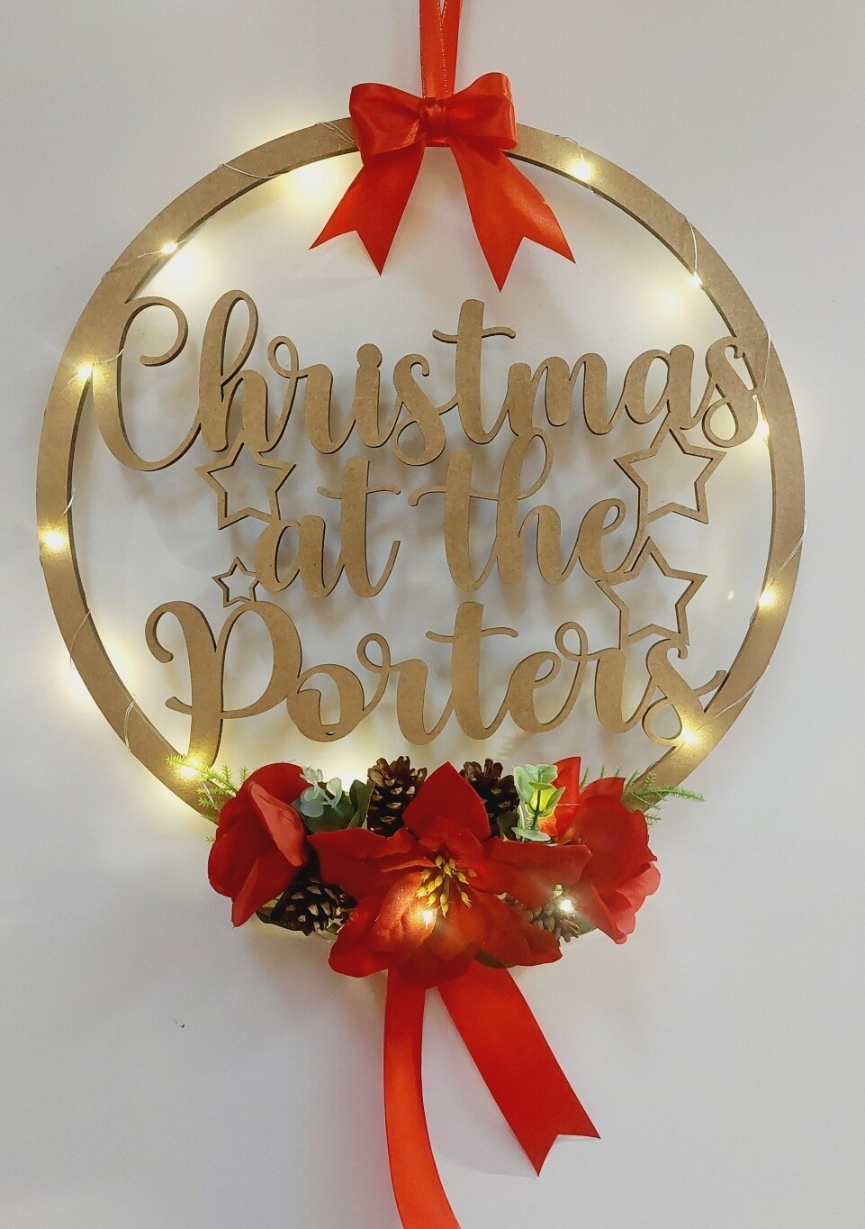 Christmas hoop with lights personalised